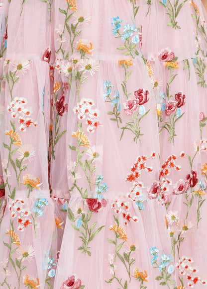 Margaret Floral Embroidered Midi Dress Pink