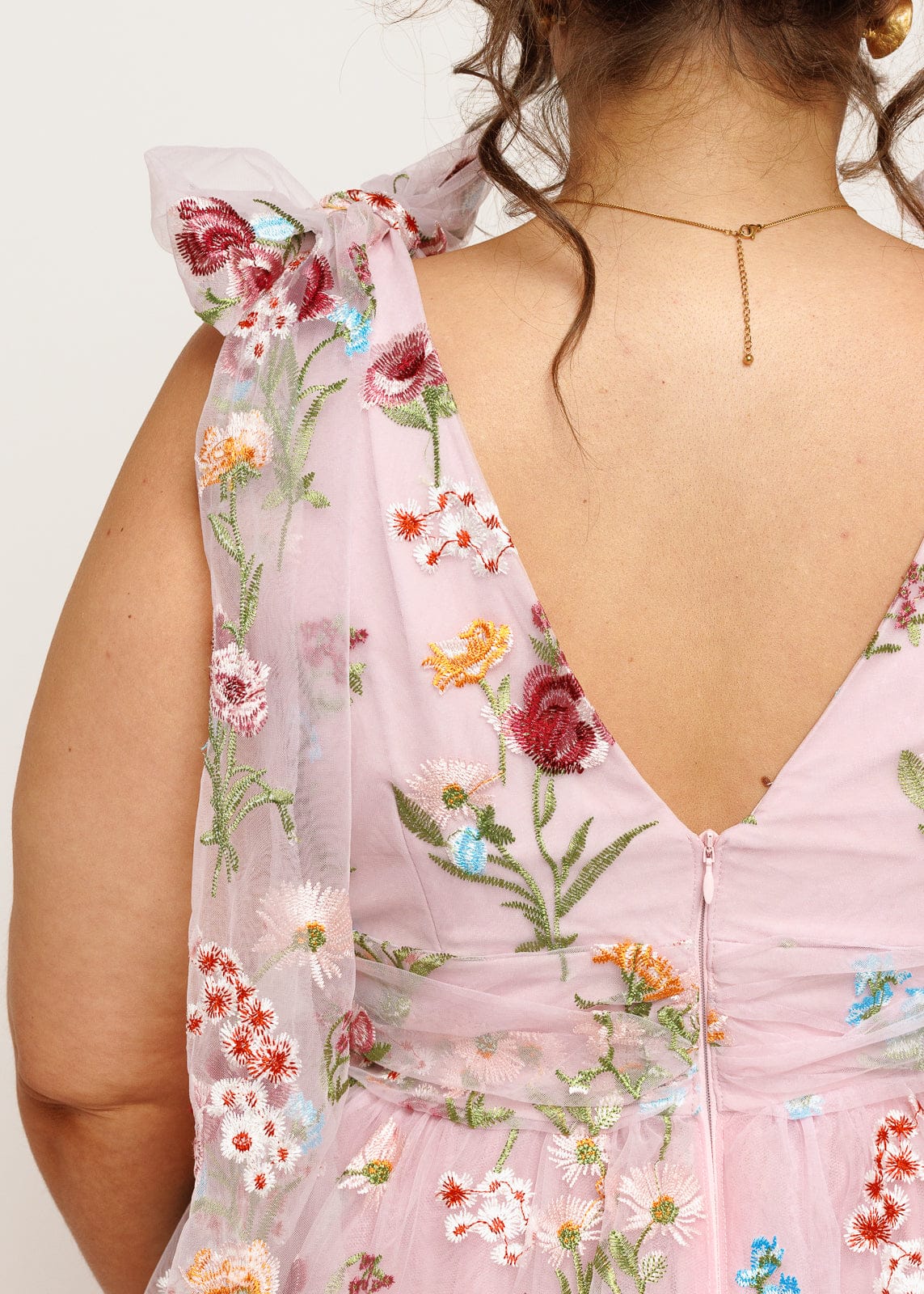 Margaret Floral Embroidered Midi Dress Pink