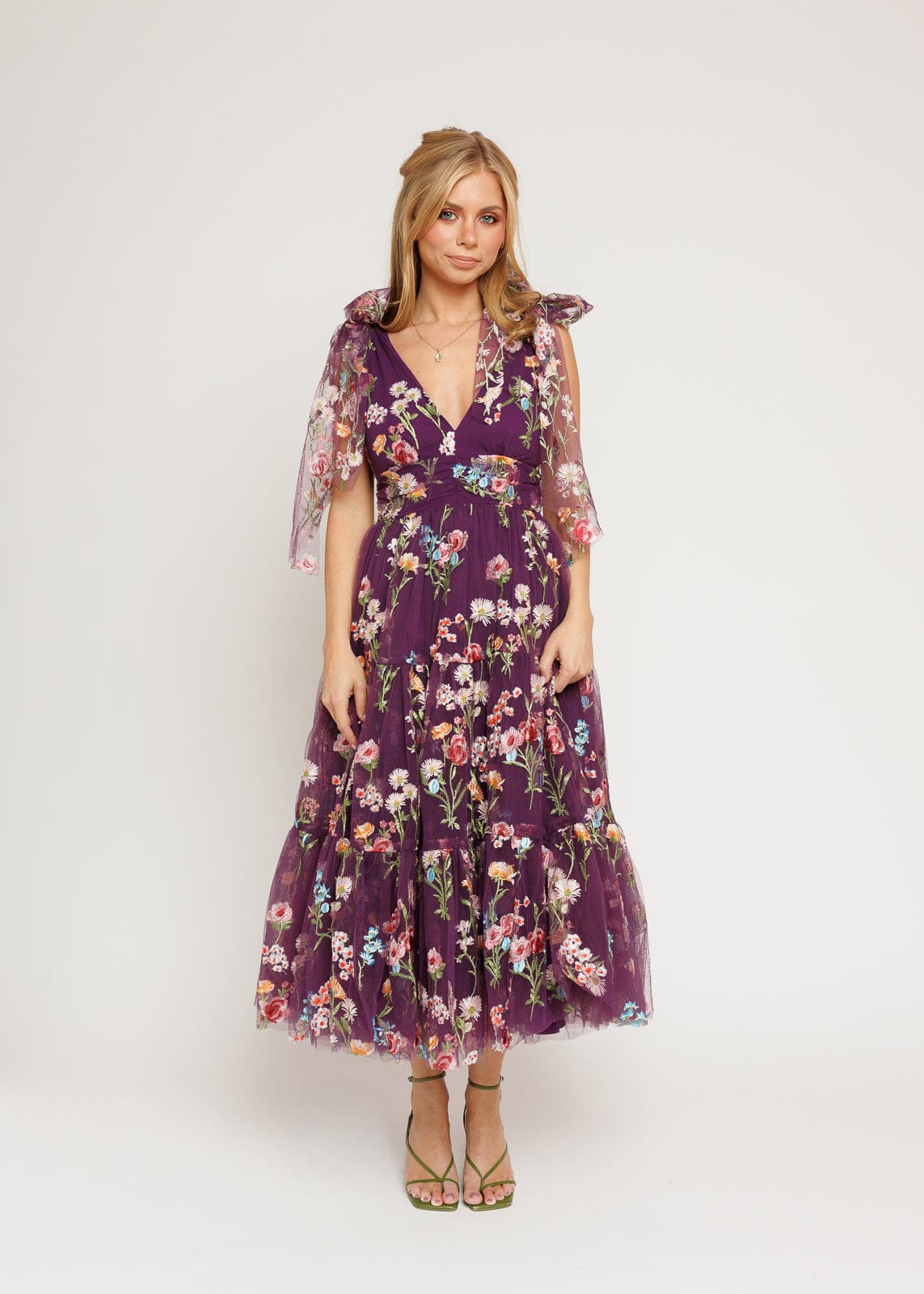 Margaret Floral Midi Dress Purple