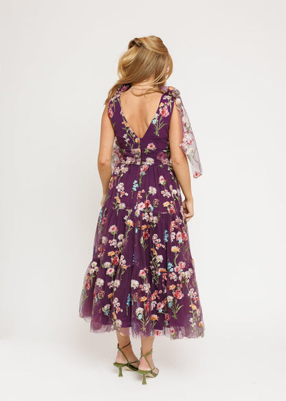Margaret Floral Midi Dress Purple