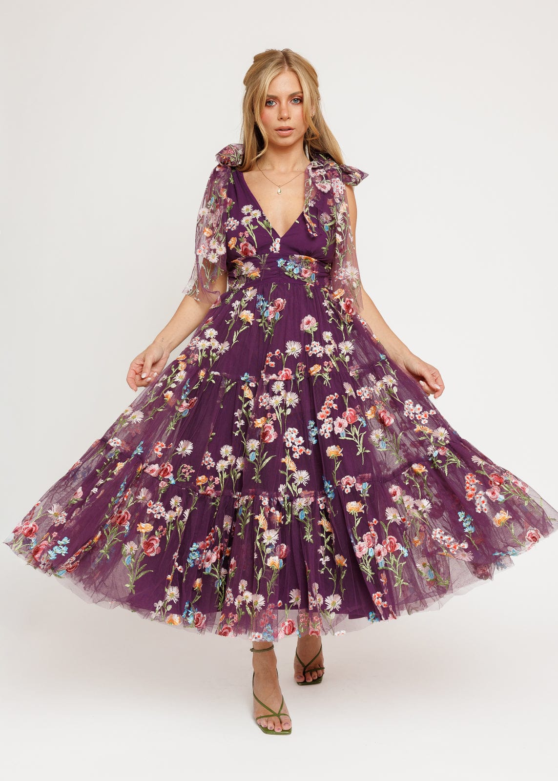 Margaret Floral Midi Dress Purple