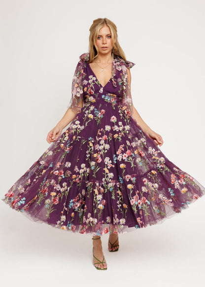 Margaret Floral Midi Dress Purple
