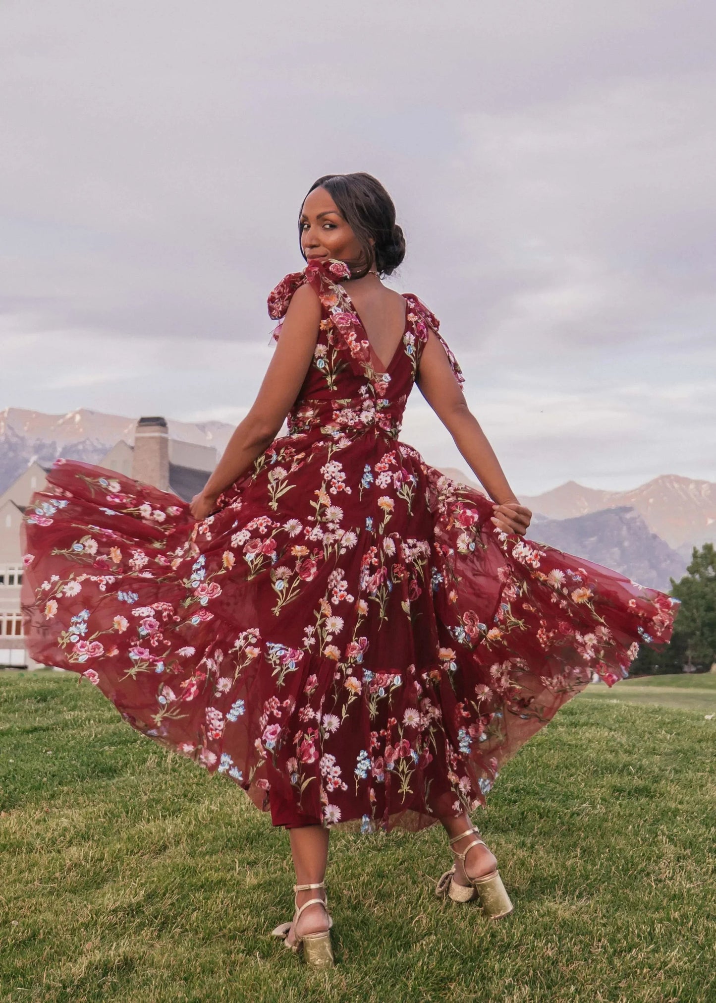 Margaret Floral Midi Dress Red
