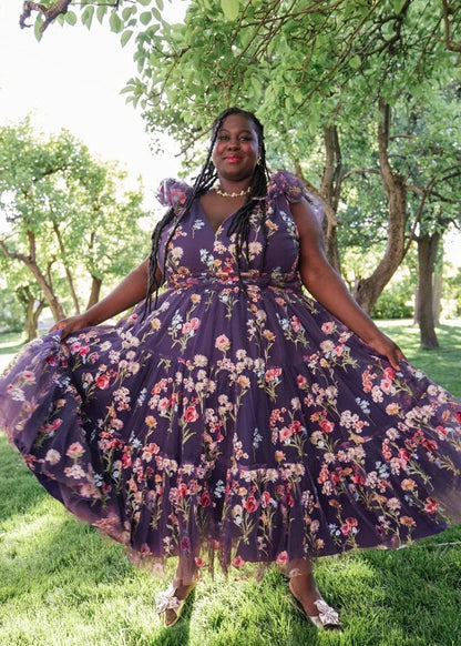 Margaret Floral Midi Dress Purple