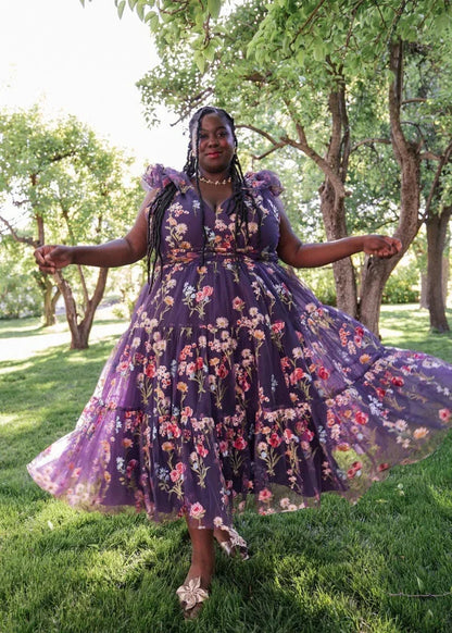 Margaret Floral Midi Dress Purple
