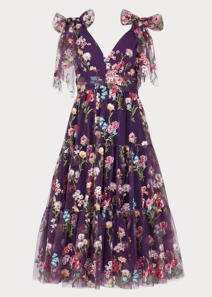 Margaret Floral Midi Dress Purple